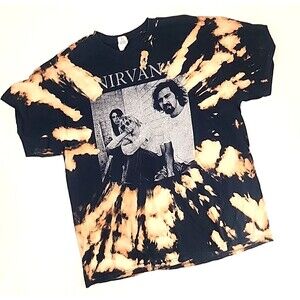 Nirvana Upcycled Reverse Bleach‎ Dye T Shirt Grunge Alt Indie Punk | Size XL